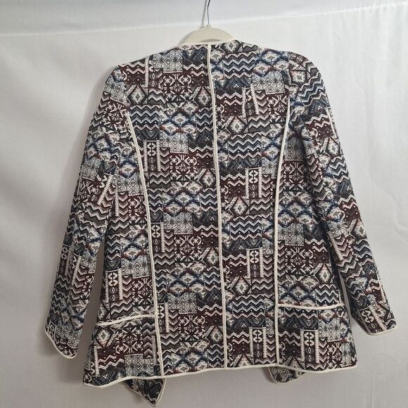 Zara Womens Jacquard Blazer Long Sleeve Moto Textured Aztec Tribal Small - Picture 3 of 13